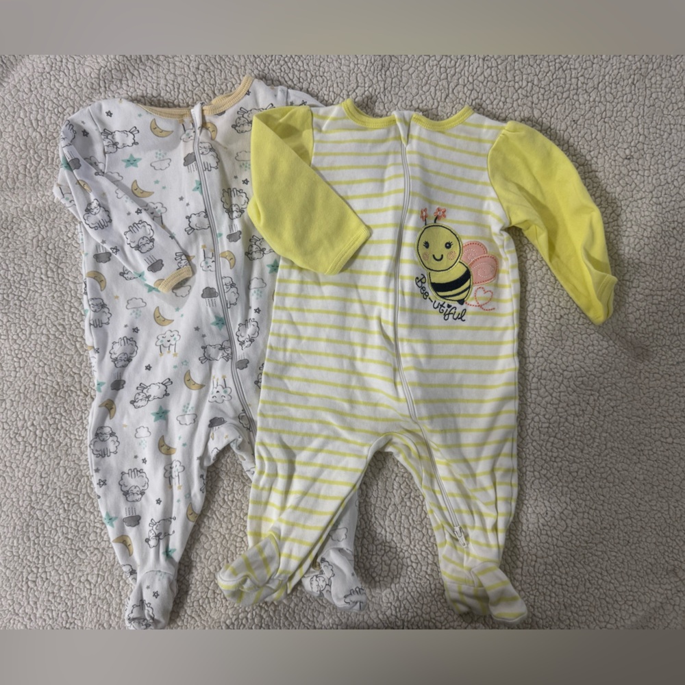 wonder nation Yellow & White Bee Stripe Footed One-Piece - 2 Pack Look